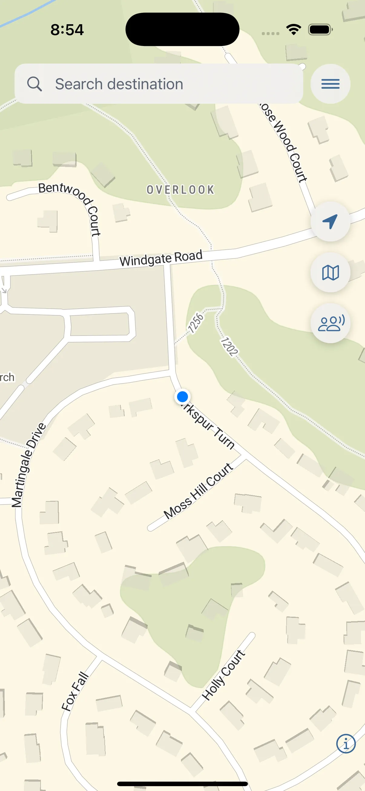 Cruze Cart golf cart navigation app showing turn-by-turn directions on a cart path map